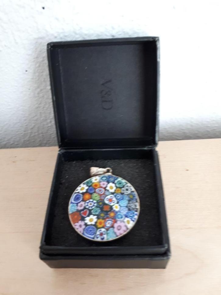 Murano Millefiori glazen hanger, Sieraden, Tassen en Uiterlijk, Kettingen, Zo goed als nieuw, Zilver, Overige kleuren, Ophalen of Verzenden
