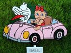 Geboortebord baby en ooievaar in roze auto, met naambordje., Kinderen en Baby's, Kraamcadeaus en Geboorteborden, Ophalen, Nieuw