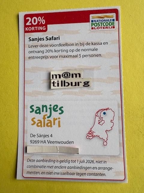 Sanjes Safari 20% korting voor max. 5 pers., Tickets en Kaartjes, Kortingen en Cadeaubonnen, Drie personen of meer, Overige typen