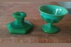 Davidson jadegroen glazen schaaltje en kandelaar, Antiek en Kunst, Antiek | Glas en Kristal, Ophalen of Verzenden