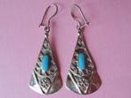 jwg Vintage 70s Art Deco stl oorbellen turkoois zilver klr, Verzenden, Overige materialen, Oorbellen