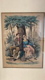 Oude prent met voorstelling van een stel, Antiek en Kunst, Kunst | Etsen en Gravures, Ophalen
