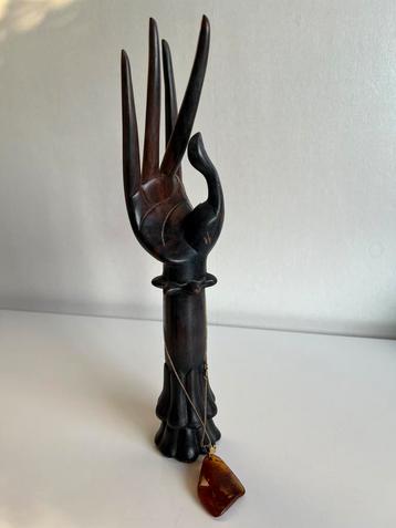 Vintage Balinees Houten Hand Display Ring-Sierraadhouder 70s beschikbaar voor biedingen