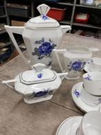 12 pers. art deco servies blauwe/grijze rozen, zilver randje, Huis en Inrichting, Keuken | Servies, Overige typen, Ophalen of Verzenden