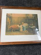 Plaat v knielende kinderen in lijst 40/50 cm, Antiek en Kunst, Kunst | Schilderijen | Klassiek, Ophalen of Verzenden