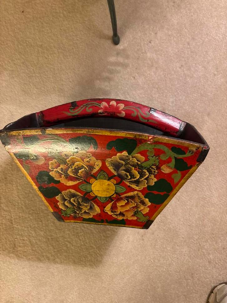 Antieke Houten Bak met Bloemmotieven, Antiek en Kunst, Antiek | Woonaccessoires, Ophalen