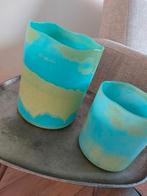 Windlicht Luxe vaas aqua groen Bloempot Pomax 2 stuks, Overige materialen, Rond, Nieuw, Tuin