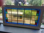 GLAS IN LOOD RAAM IN KOZIJN, MOOIE KLEURSTELLING, Antiek en Kunst, Ophalen