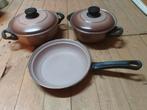Nieuwstaat 3-delige emaille pannenset, opsturen of opha-, Ophalen, Zo goed als nieuw, Overige materialen, Pannenset