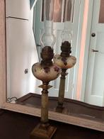 Antieke Olielamp met Handgeschilderde Bloemen - 73cm Hoogte, Antiek en Kunst, Antiek | Lampen, Ophalen of Verzenden