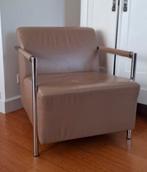 Leren (buizen)fauteuil, Huis en Inrichting, Fauteuils, Ophalen, Gebruikt, 75 tot 100 cm, Metaal