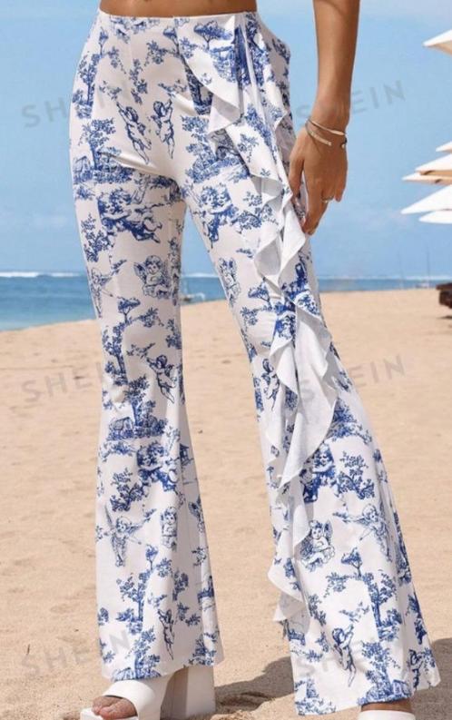 NIEUW! Shein; Opvallend leuke flare broek; maat L, Kleding | Dames, Broeken en Pantalons, Nieuw, Maat 42/44 (L), Wit, Lang, Ophalen of Verzenden