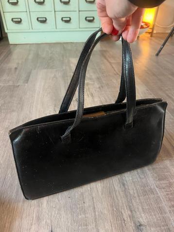 Vintage antiek zwart leer kniptas kniptasje dokterstas tasje beschikbaar voor biedingen