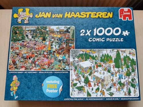 Jan van Haasteren 2x1000 Kerstdiner + Kerstbomenmarkt, Hobby en Vrije tijd, Denksport en Puzzels, Gebruikt, Legpuzzel, Meer dan 1500 stukjes