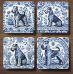 Airedale Terriër Delfts Blauw onderzetters met houder, Ophalen of Verzenden, Nieuw, Glas of Kopje