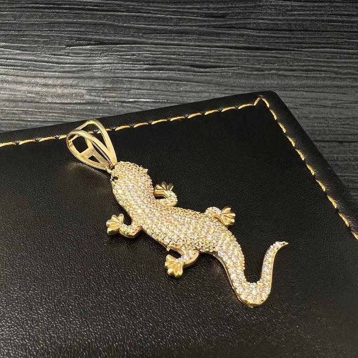 14 karaat gouden hanger hagedis model, Sieraden, Tassen en Uiterlijk, Kettingen, Zo goed als nieuw, Goud, Ophalen of Verzenden
