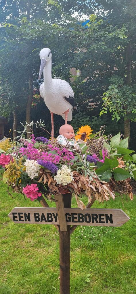 Ooievaar op nest, geboorteaankondiging, Kinderen en Baby's, Kraamcadeaus en Geboorteborden, Zo goed als nieuw, Ophalen