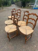 Mooie set 6 degelijke stoelen hardhout met rieten zitting, Ophalen