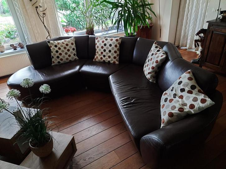 Lederen Hoekbank - 4+ Personen, Huis en Inrichting, Banken | Bankstellen, Gebruikt, Hoekbank, Vierpersoons of meer, 250 tot 300 cm