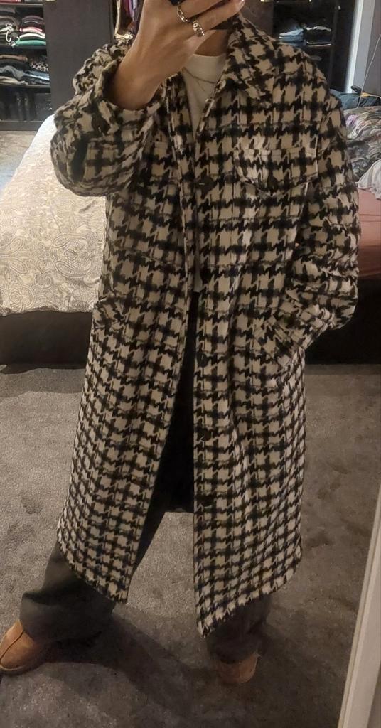 Shoeby Mantel Jas - Houndstooth - Maat S geblokt, Kleding | Dames, Jassen | Winter, Zo goed als nieuw, Maat 36 (S), Zwart, Ophalen of Verzenden