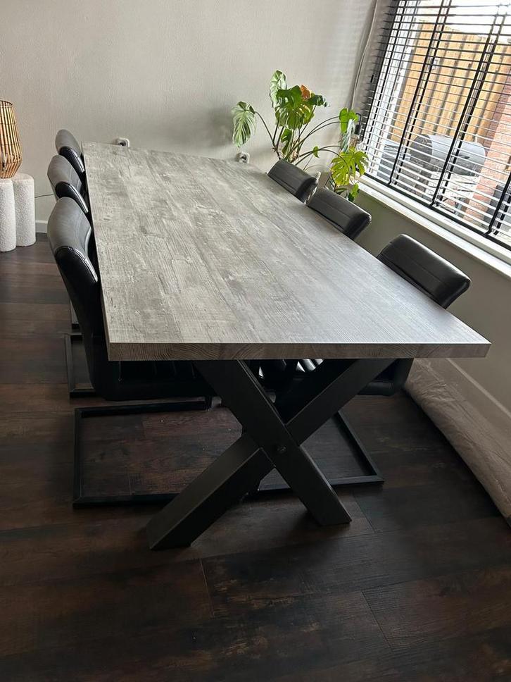 Tafelset: eettafel + 6 stoelen, Huis en Inrichting, Tafels | Eettafels, Zo goed als nieuw, 50 tot 100 cm, 200 cm of meer, Vijf personen of meer