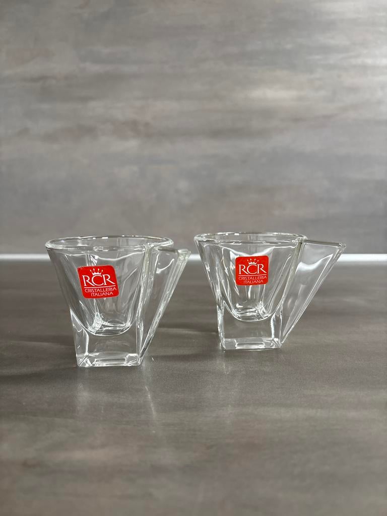 Set van 2 RCR Cristalleria Italiana espresso glaasjes, Ophalen, Zo goed als nieuw, Overige stijlen, Overige materialen