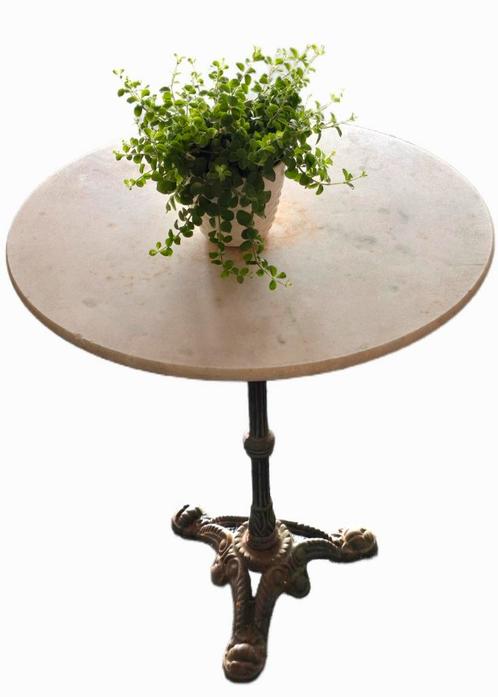 Vintage ronde marmeren tuintafel met gietijzeren onderstel, Huis en Inrichting, Tafels | Statafels, Gebruikt, Ophalen