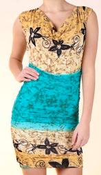 Jacky luxury dress print turkoois/oker/zwart nieuw (38/40), Maat 38/40 (M), Overige kleuren, Nieuw, Ophalen of Verzenden