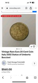 2002 italie 20 cent statue of umberto boccioni, Ophalen of Verzenden, Italië, 20 cent