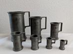 Set van 7 antieke tinnen Peltrato maatbekers, Ophalen of Verzenden