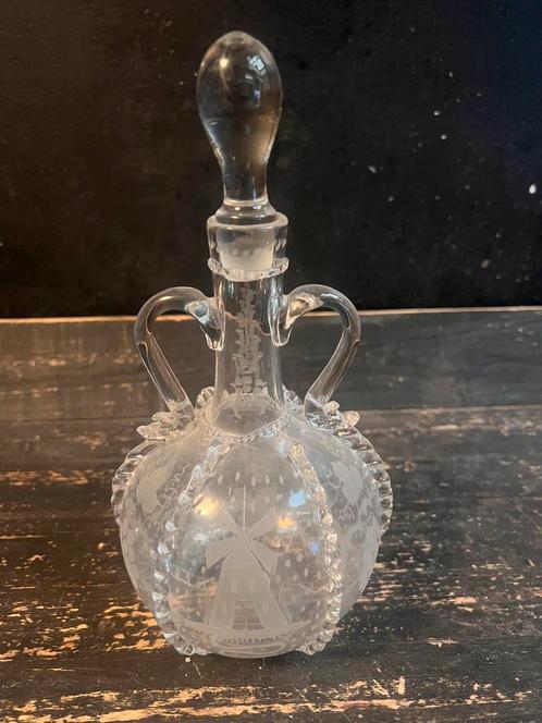 Antieke 19e eeuws bruidskaraf bruids karaf gegraveerd, Antiek en Kunst, Antiek | Glas en Kristal, Ophalen of Verzenden