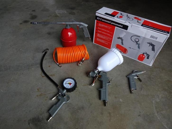 Luchtgereedschap set, 5-delig, voor op de compressor, Doe-het-zelf en Verbouw, Compressors, Nieuw, 25 tot 100 liter, Minder dan 200 liter/min