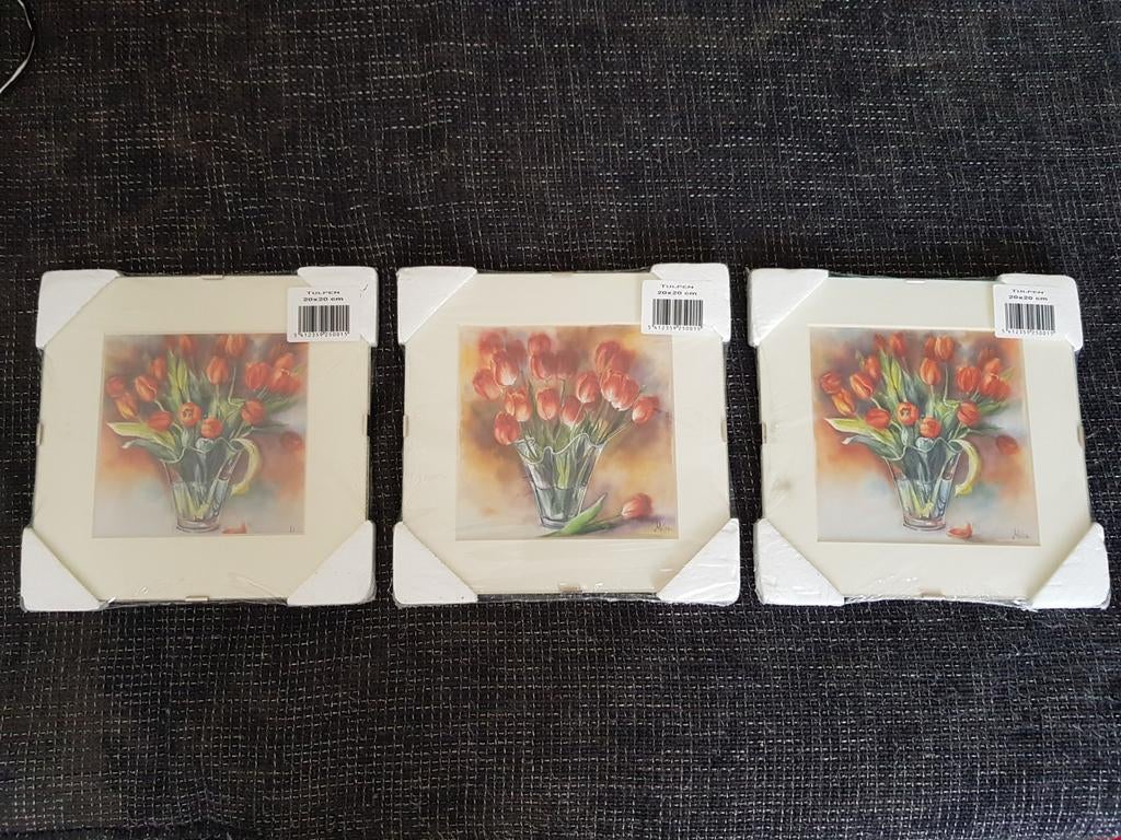Set van 3 ingelijste tulpen prints, Minder dan 50 cm, Nieuw, Ophalen of Verzenden, Schilderij