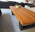 mango kleur salontafel massief hout met stalen frame, Ophalen, Gebruikt, 100 tot 150 cm, 50 tot 100 cm
