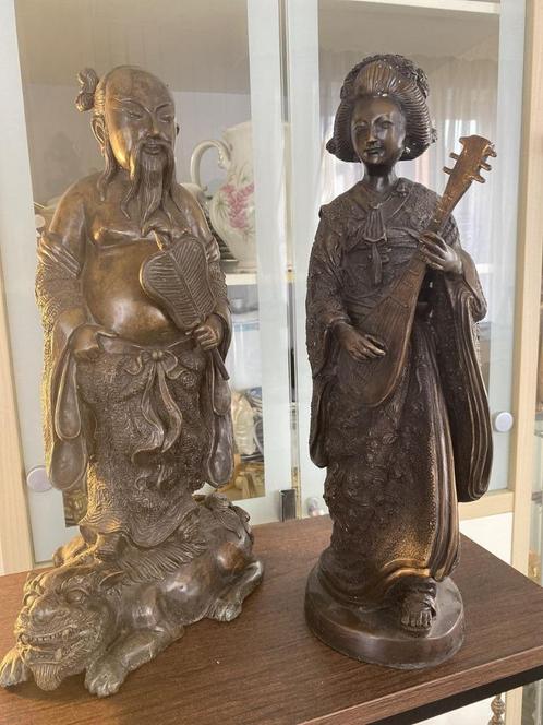 ZHONGLI QUAN OP DE FOODOG EN GEISHA 11kg bronze, Huis en Inrichting, Woonaccessoires | Boeddhabeelden, Gebruikt, Ophalen of Verzenden