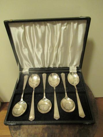 DESSERT LEPELS antiek in org. doos Engels 6 stuks gesign €40 beschikbaar voor biedingen