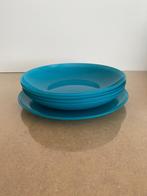 Aqua blauwe diepe borden / salade of poke bowl (glas), Glas, Bord(en), Ophalen of Verzenden, Effen