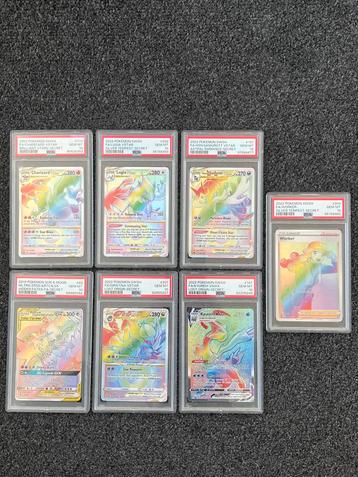 Pokémon 7x PSA 10 Rainbow Secret Rares - ook los te koop! beschikbaar voor biedingen