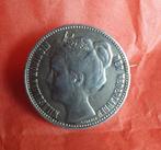 Antiek halve gulden zilver 1908 speld broche Wilhelmina, Ophalen of Verzenden, Zilver