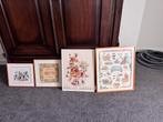 Geborduurde schilderij  4 stks, Huis en Inrichting, Ophalen of Verzenden, Zo goed als nieuw, Hout, Minder dan 50 cm