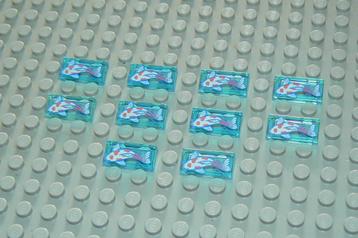 L862 Tegels 1x2 opdruk witte Koi Carper transparant blauw 10 beschikbaar voor biedingen