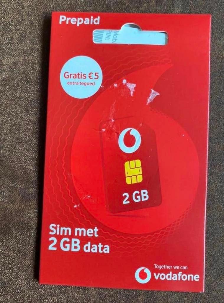 Vodafone Prepaid Simkaart - 2GB Data + €5 Beltegoed, Telecommunicatie, Prepaidkaarten en Simkaarten, Nieuw, Prepaidkaart, Vodafone