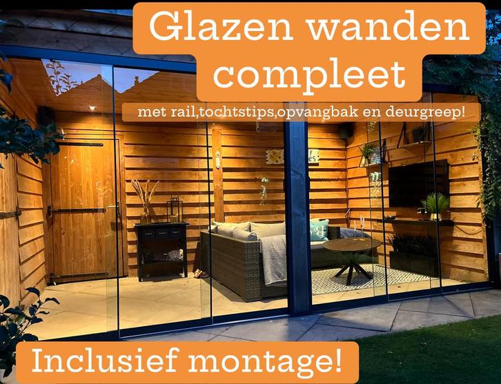 Veranda glaswand compleet! Inc montage, Doe-het-zelf en Verbouw, Glas en Ramen, Nieuw, Glasplaat, 160 cm of meer, Ophalen of Verzenden