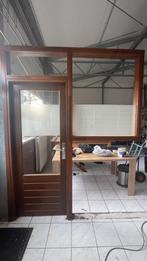 Deurkozijn met deur en raam hardhout H 245 B 193,5, Ophalen, Glas, 120 cm of meer, 215 cm of meer