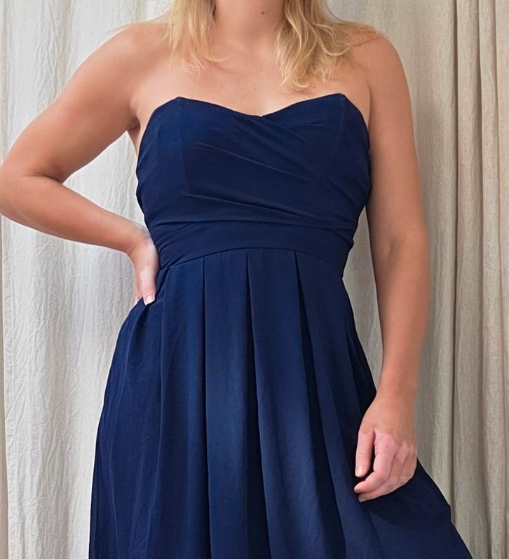 Prachtige donkerblauwe jurk met split, Kleding | Dames, Gelegenheidskleding, Zo goed als nieuw, Galajurk, Blauw, Verzenden