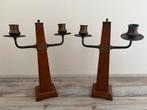 2 prachtige art-deco / Amsterdamse school kandelaars, Antiek en Kunst, Antiek | Kandelaars, Ophalen of Verzenden, Overige materialen