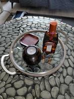 Glazen dienblad met zilveren messing rand, Huis en Inrichting, Ophalen of Verzenden, Gebruikt, Rond, Overige materialen