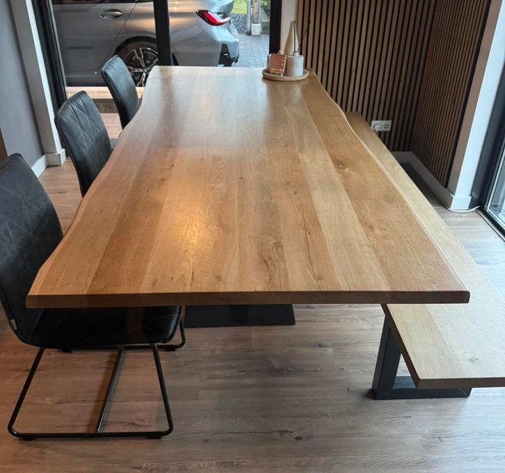 Eikenhouten (boomstam) eetkamerset, Huis en Inrichting, Tafels | Eettafels, Zo goed als nieuw, 100 tot 150 cm, 200 cm of meer