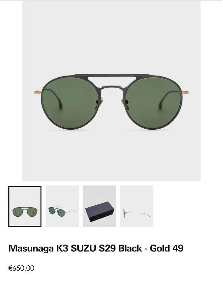 Masunaga K3 SUZU S29 Zwart/Goud, Sieraden, Tassen en Uiterlijk, Zonnebrillen en Brillen | Dames, Nieuw, Zonnebril, Overige merken