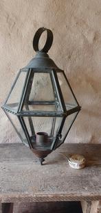 Antiek messing glazen kaarsenhouder windlicht lamp, Antiek en Kunst, Curiosa en Brocante, Ophalen of Verzenden